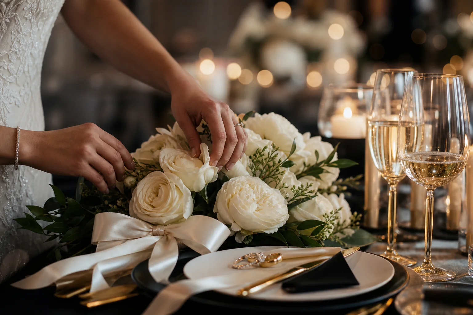 Wedding detail photography with flowers and rings